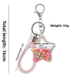 Detailed size map of star-shaped liquid shaker keychain with pastel beads measurement