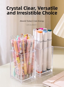 Close-up of clear acrylic desktop organizers showing high transparency for stationery storage