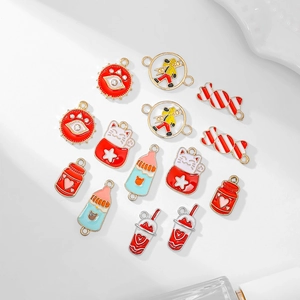 Red Enamel Alloy Charms DIY Jewelry Making For Necklaces Earrings Bracelets Cartoon Lucky Cat Candy Cup Evil Eye Style