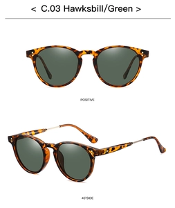 Front and 45-degree side views of tortoise shell polarized sunglasses with green lenses