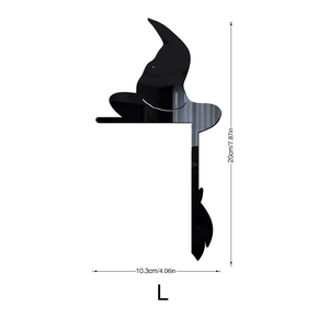 Detailed size specifications for black acrylic Halloween witch hat mirror wall sticker