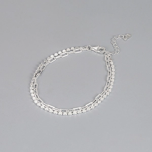 Bracelet double couche minimaliste en argent sterling S925 avec perles et cœur