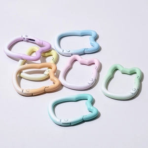Cat-shaped spring ring lobster clasps in macaron colors for DIY keychains and accessories