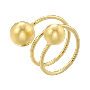 Vintage irregular hammered gold double ball open ring with a minimalist aesthetic style
