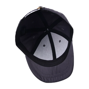 Detail view of the baseball cap's internal structure with sweatband and metal buckle