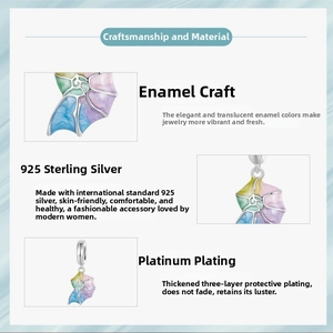 Détail du charm coquillage coloré en argent 925 avec finition émail et placage platine
