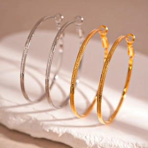 Oversized Geometric Hoop Earrings With 925 Sterling Silver Earring Post Copper Textured Exaggerated Fashion For Women