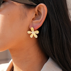 Flower Stud Earrings With Silver Earring Post Alloy Brushed Metal Texture Minimalist Fashion Jewelry For Women