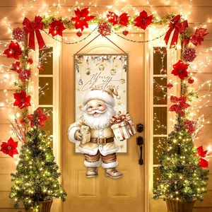 Bannière de porte Joyeux Noël festive avec motif vintage du Père Noël et cadeaux