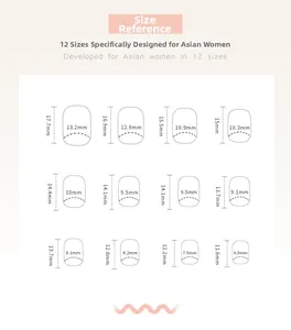 Guide des tailles pour faux ongles carrés courts avec 12 dimensions pour un ajustement idéal