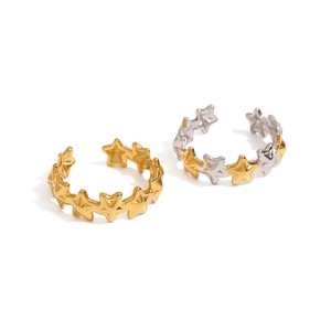 Star-shaped 18K gold plated stainless steel adjustable rings for women in gold and silver