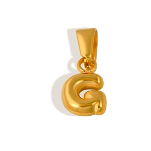 Close-up of polished 18K gold plated stainless steel bubble letter G pendant charm