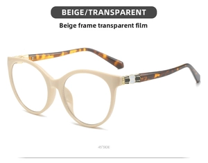 Detailed 45-degree side view of cat-eye frames with leopard print arms and gold accents