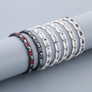 Bracelet hip-hop en acier tungstène avec strass colorés et incrustation de céramique