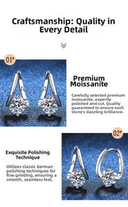 Macro view of S925 silver moissanite earrings with brilliant round cut stones