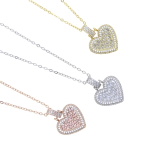 Three hip hop heart pendants with full zircon inlay in gold, silver and rose gold