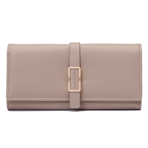 Women Long Wallet PU Leather Trifold Solid Color Metal Buckle Card Slots Handbag Large Capacity Elegant