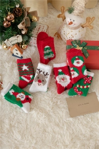 Chaussettes de Noël épaisses en polaire corail avec motifs festifs de renne