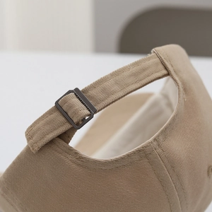 Adjustable khaki cotton baseball cap with a high-quality dark grey metal buckle and strap