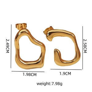 French style gold irregular geometric earrings with liquid metal polished finish