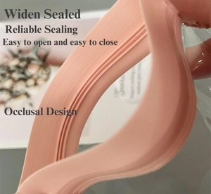 Macro detail of widened pink EVA jewelry bag with reliable double sealing strip design
