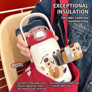 Borraccia termica per bambini 490ml in acciaio inox con simpatico orsetto marrone