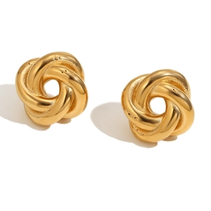Creative 18K gold plated stainless steel knot stud earrings with a woven textured design