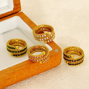 18k gold plated stainless steel multi-layer open ring with colorful crystals set