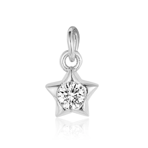 Macro shot of silver star-shaped pendant with clear cubic zirconia for jewelry DIY