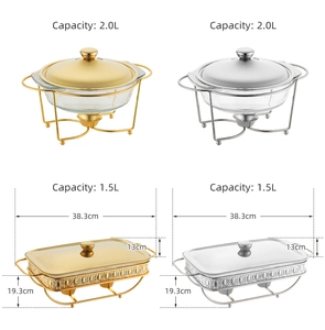 Vergleich von Buffet-Wärmern in Gold und Silber, 1,5L rechteckig und 2,0L runde Formen