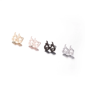 Hollow flame stainless steel stud earrings in gold, rose gold, black, and silver colors