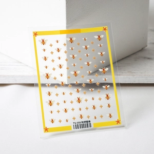 5D stereoscopic embroidery bee and gold flower nail stickers with transparent backing