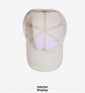 Detailed interior view of a six-panel cotton baseball cap showing reinforced stitching