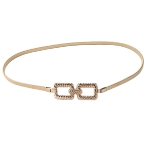 Cintura elastica da donna in metallo dorato con fibbie quadrate doppie testurizzate