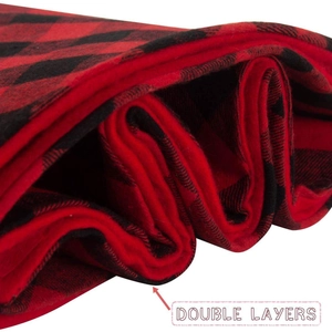 Double layers red and black buffalo plaid Christmas tree skirt made of soft flannel fabric