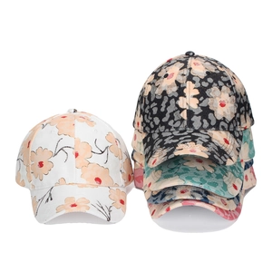 Casquette de baseball en coton à motif floral orange avec visière courbée tendance