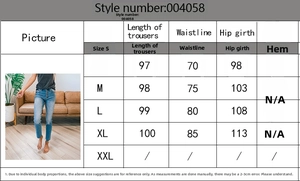 Size chart for summer high waist straight leg denim jeans showing S to XXL measurements
