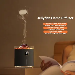 Volcano Essential Oil Diffuser Ultrasonic Mist Humidifier Jellyfish Flame Atmosphere Light USB Quiet Home Office Bedroom