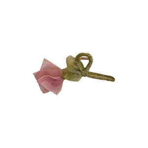 Elegant pink tulip flower hair claw clip with green leaf design on white backdrop