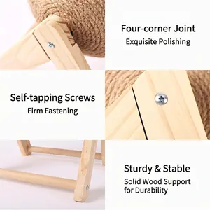 Durable wooden cat scratching ball with sisal rope and stable four-corner frame structure