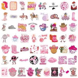 Set de pegatinas Western Disco Cowgirl con botas rosas y diseños de bolas de discoteca