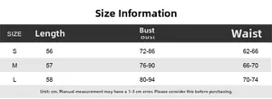 Detailed size chart for angel print sleeveless top showing bust and length in cm
