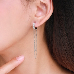 Boucles d'oreilles pendantes en argent 925 avec glands longs et cristaux de zircon