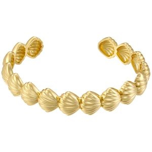 Adjustable golden shell link bracelet featuring ocean-inspired design on white background