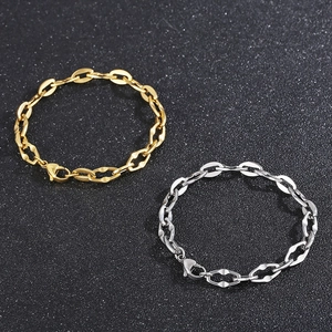 Set of gold and silver stainless steel lip chain necklaces with lobster clasp for women