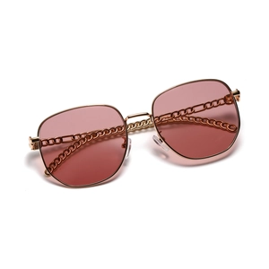 Retro rectangle sunglasses with gold metal frame and pink gradient lenses for women and men