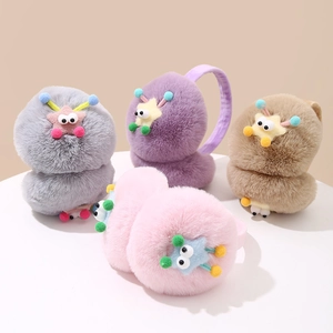 Plush Winter Earmuffs Warm Cartoon Star Foldable Faux Fur Outdoor Windproof Ear Covers For Kids Adults