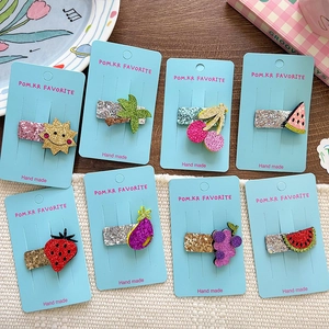 Handmade Glitter Fruit Hair Clips For Girls Strawberry Watermelon Sun Coconut Tree Shape Cute Korean Fashion Hair Accessories