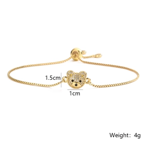 Fashion gold plated bear bracelet with cubic zirconia and adjustable box chain for women