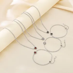 Heart Zircon Stainless Steel Jewelry Set For Women Elegant Tennis Chain Necklace And Bracelet Rhinestone Inlaid